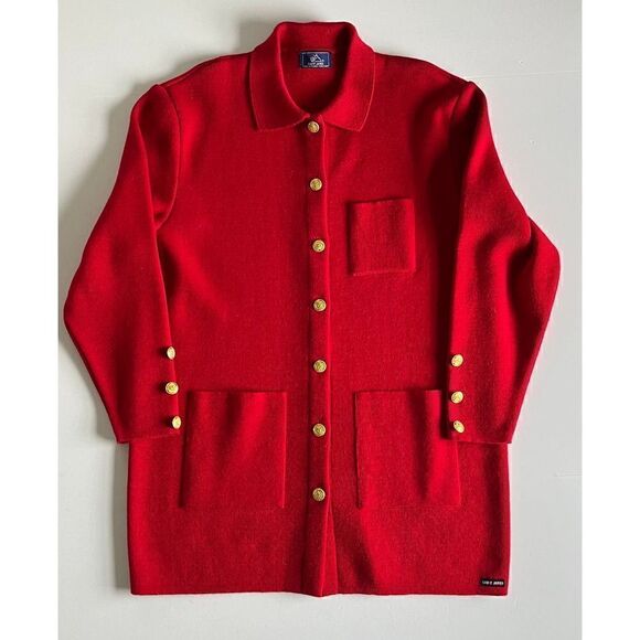 Saint James 100% Pure New Wool Red Cardigan Jacket Gold Buttons Size US 16 - Picture 1 of 13